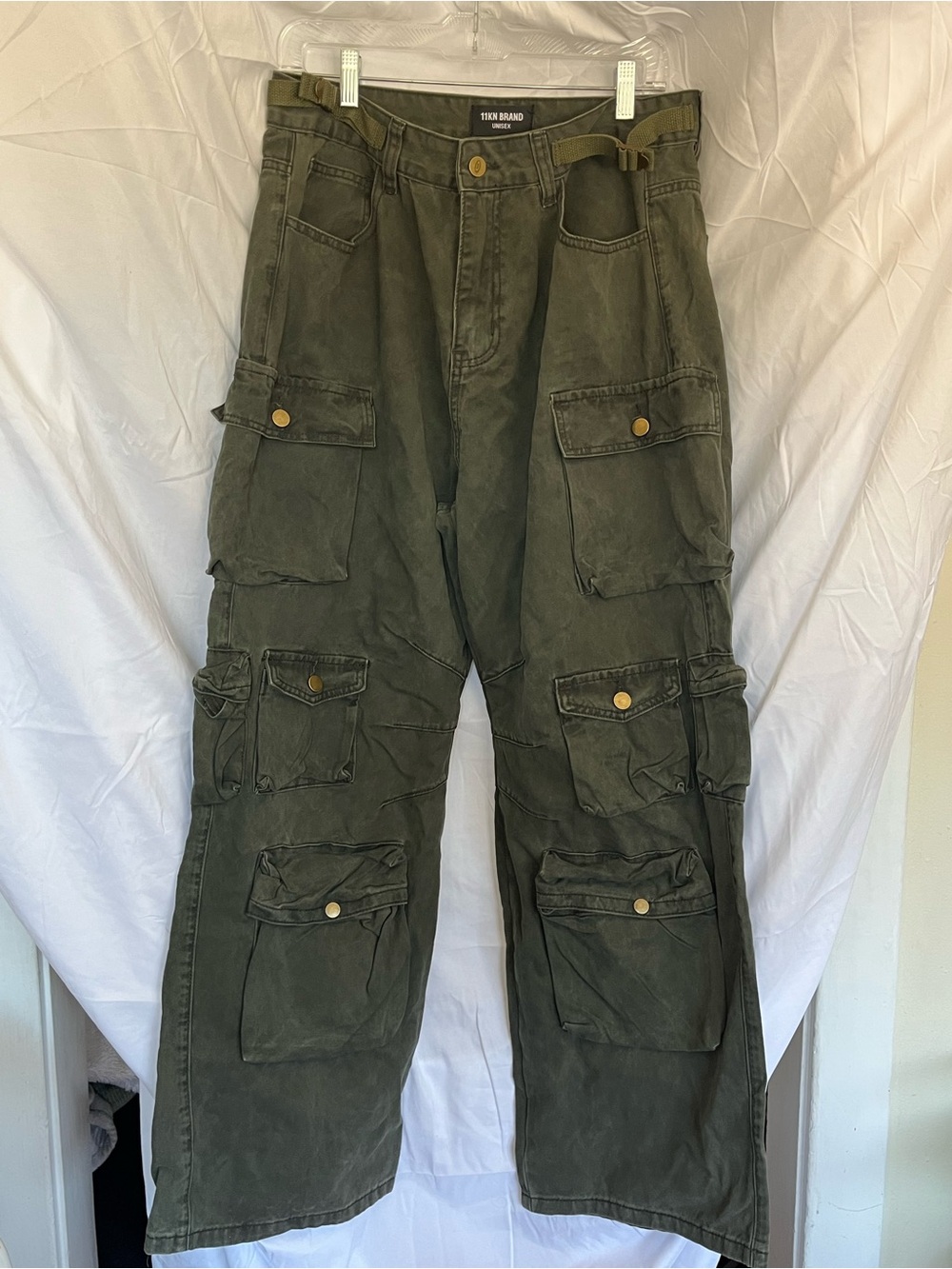 Men's Grey Cargo Utility Pants Multiple Pockets Y2K Streetwear 11KN Brand 32x29